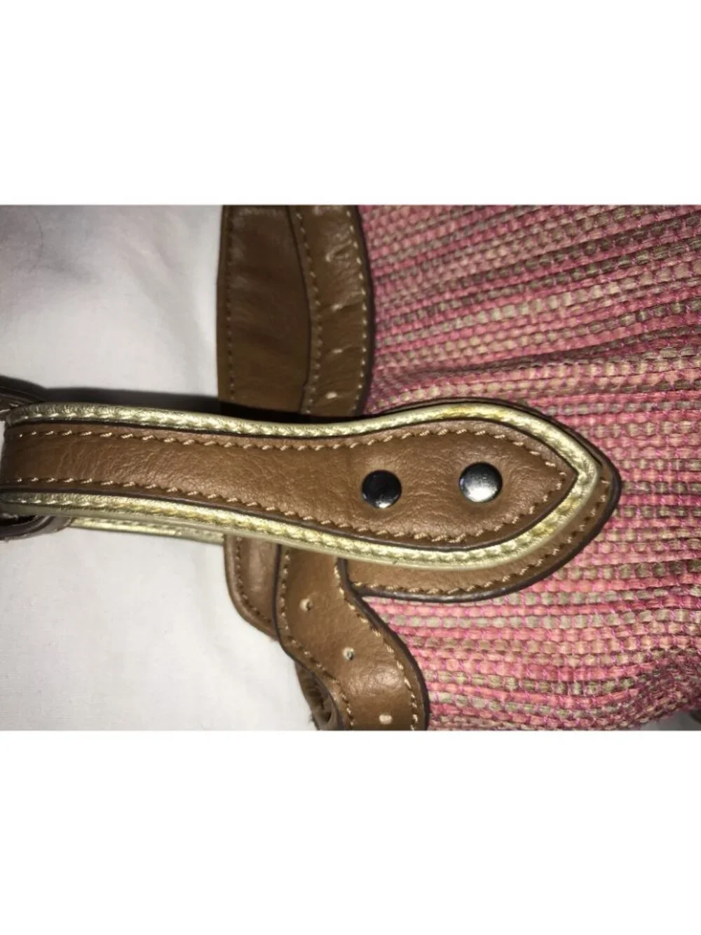 Stone Mountain Bay shore Fuchsia Cloth Tan Leather Trim Hobo Bag